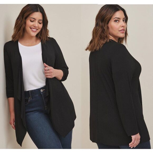 Torrid Cardigan Size 1X Super Soft Drape Open Front Black - Picture 1 of 12